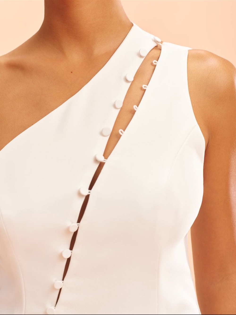 Commense White One-Shoulder Button-Front Top - Picture 6 of 6